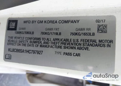 2017 Chevrolet Spark Ls Cvt z USA, uszkodzony, nr VIN KL8CB6SA1HC797927